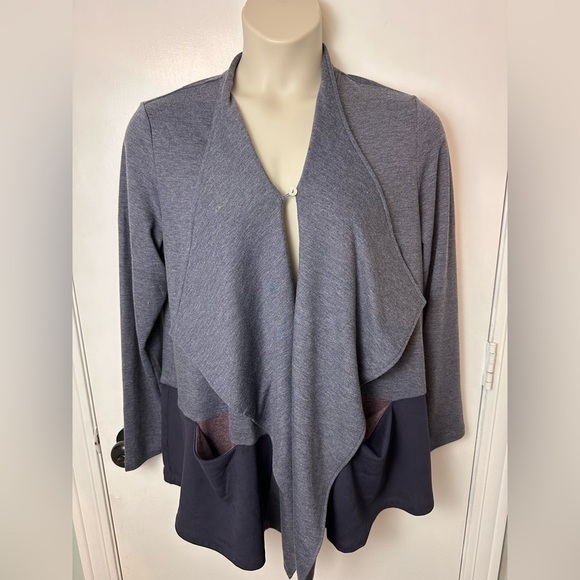 LOGO Navy Open Front Cardigan French Terry Waterfall Size Large lagenlook - Picture 1 of 9